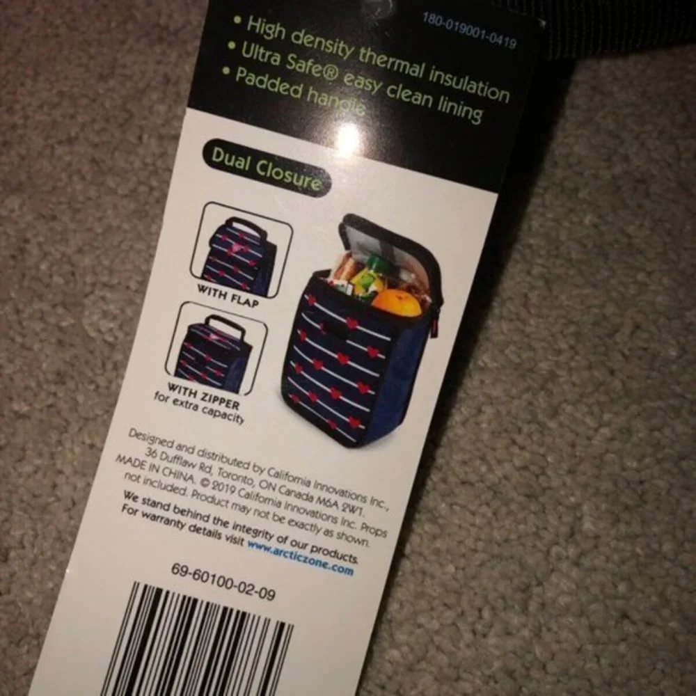 Arctic Zone Dual‎ Closure Insulated Lunch Bag Hearts Striped Print NWT NEW